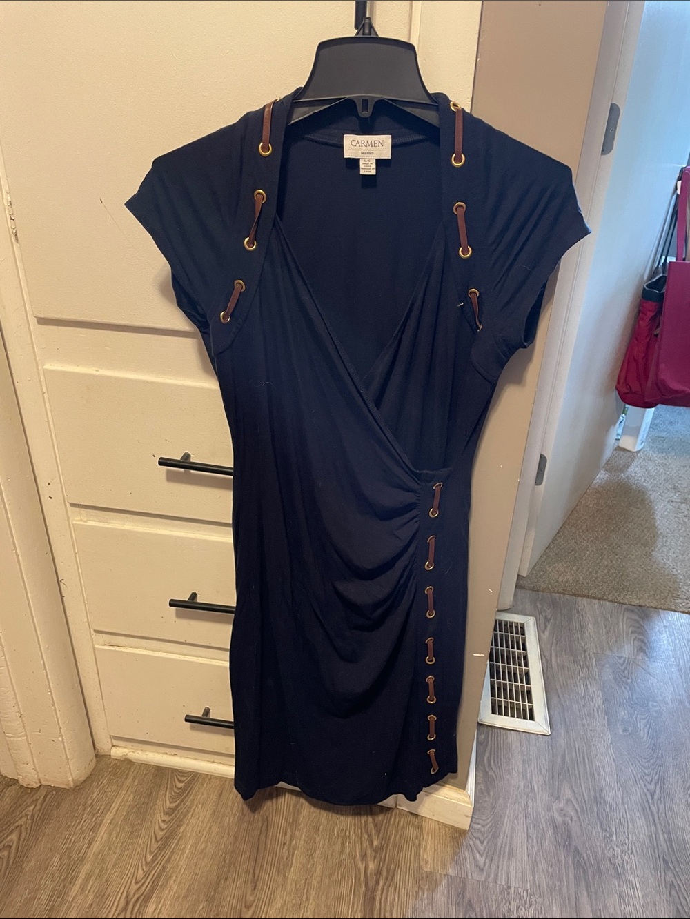 Carmen Navy Midi Dress with Grommet Lace Detail